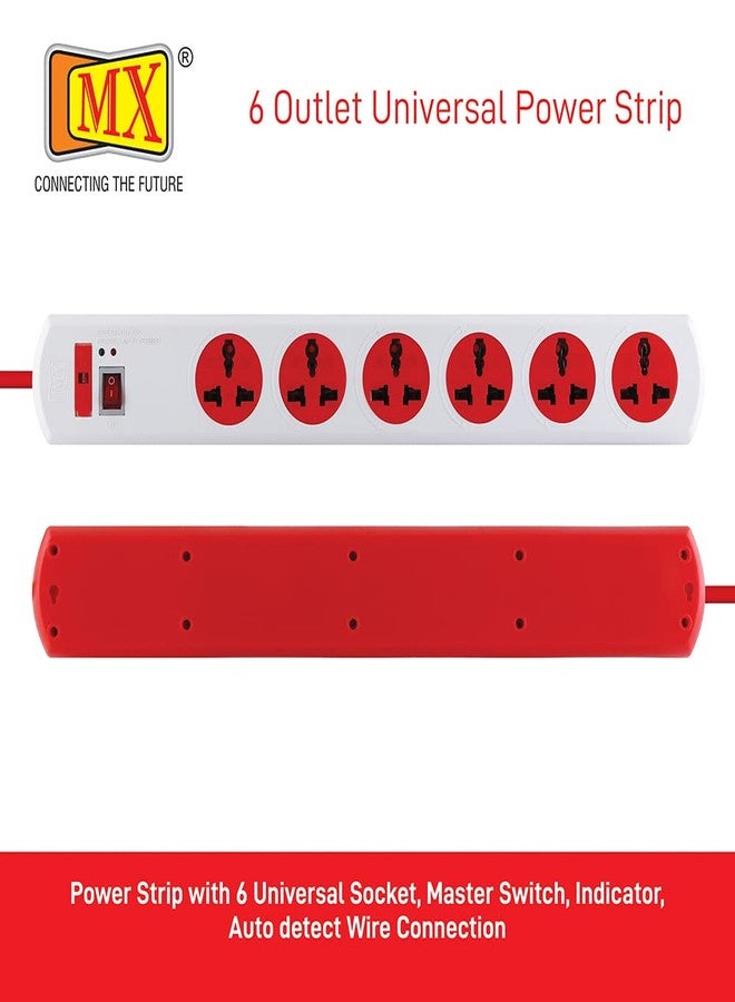 ام كي شريط طاقة MX بستة منافذ مع مقبس عالمي، مفتاح رئيسي، فيوز، مؤشر LED، حماية من ارتفاع التيار، لوحة تمديد، كشف تلقائي لتوصيل الأسلاك، طول 5 أمتار - Image 2